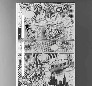 Kühlschrank Folie Comic in Schwarz und Weiß - TenStickers