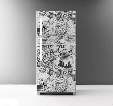 Kühlschrank Folie Comic in Schwarz und Weiß - TenStickers