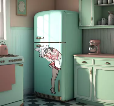 Kühlschrank Folie Retro Kellnerin - TenStickers