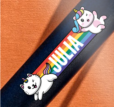 Regenbogen mit Einhorn und Katze Fahrrad Aufkleber - TenStickers