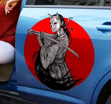Aufkleber Auto Ninja-mädchen-silhouette auf rotem Hintergrund - TenStickers