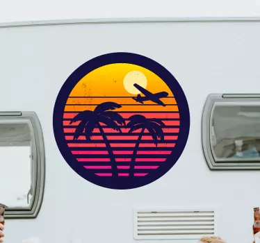 Wohnmobil Aufkleber Orange Retro Palmen - TenStickers
