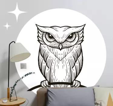 Aufkleber Bett Schwarze eule mit mond und sternen dahinter - TenStickers