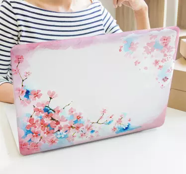 Sticker Blumen Rosa Aquarell Laptop - TenStickers
