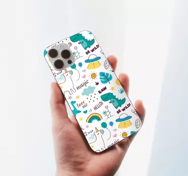 Aufkleber Iphone Einhorn- und dinosaurier-cartoon-design - TenStickers