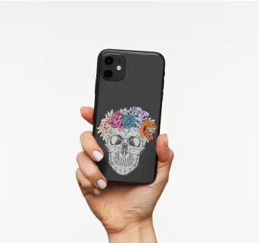 Aufkleber Iphone Totenkopf mit bunten blumen - TenStickers