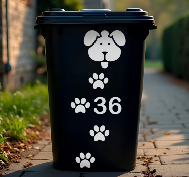Aufkleber Mülltonne Anpassbare nummer hund und hundepfote drucken - TenStickers