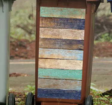 Aufkleber Mülltonne Bunte holzplanke - TenStickers