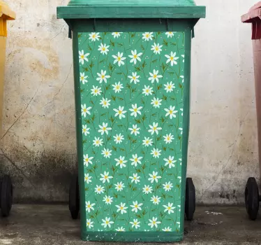 Aufkleber mülltonne mit grünem blumenmuster - TenStickers