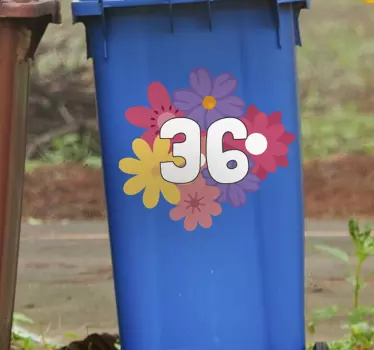 Aufkleber Mülltonne Personalisierte nummer verschiedene blumen - TenStickers