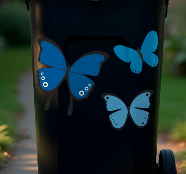 Aufkleber Mülltonne Schwarz-blauer schmetterlingsflügel - TenStickers