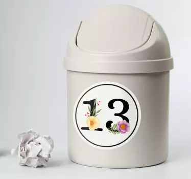 Aufkleber Mülltonne Schwarze zahlen mit blumen - TenStickers