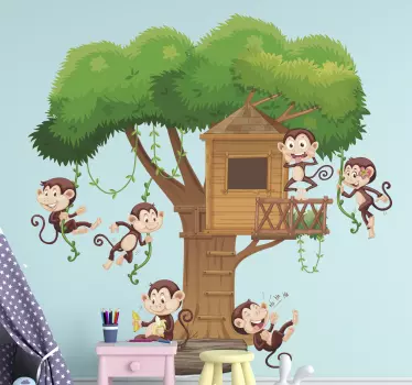 Wandtattoo Kinderzimmer Baum Affen im Baumhaus - TenStickers