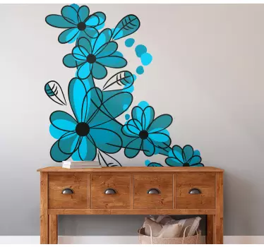 Blume Aufkleber Blaues handgezeichnetes blumenmuster - TenStickers
