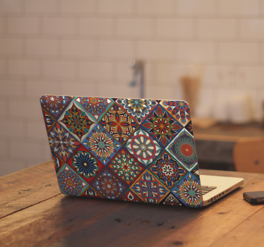 Blumenfliesenmuster laptop Aufkleber - TenStickers