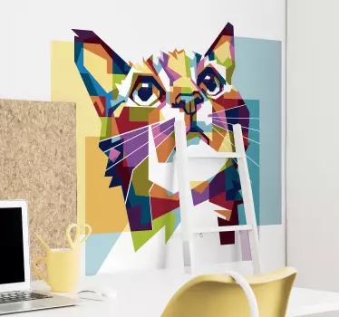 Bunte geometrische Katze Wandtattoo - TenStickers