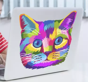 Bunte Katze Notebook Aufkleber - TenStickers