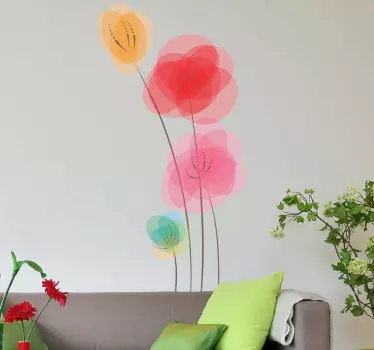 Bunter Mohnblumen Wandtattoo Wohnzimmer - TenStickers