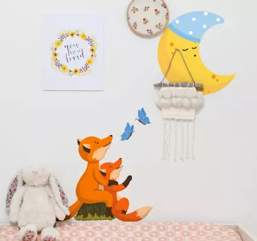 Comic Aufkleber Fuchs schaut auf den mond - TenStickers