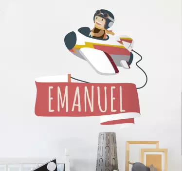 Comic Aufkleber Kleines Flugzeug mit Namen - TenStickers