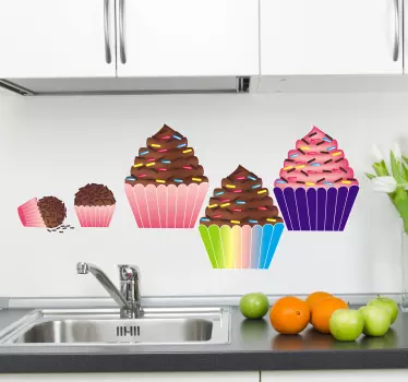 Bunte Cupcakes Wandtattoo Küche - TenStickers