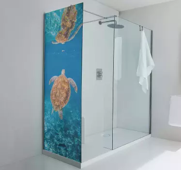 Wandtattoo Badezimmer Dusche Schildkröte unter Wasser - TenStickers