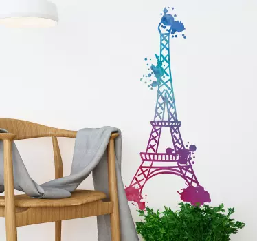 Eiffelturm in Aquarellfarben Wandtattoo Schlafzimmer - TenStickers