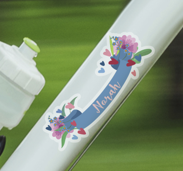 Namesaufkleber Fahrrad  Anpassbarer name mit blumen und herzen - TenStickers
