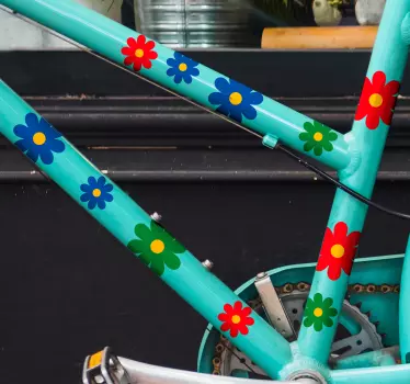 Fahrrad Aufkleber Rahmen bunte einzelne Blumen - TenStickers
