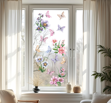 Fensteraufkleber bunte blumen und schmetterlinge - TenStickers