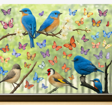 Fensteraufkleber bunte blumen und vögel - TenStickers