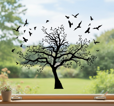 Fensteraufkleber großer baum mit vögeln - TenStickers