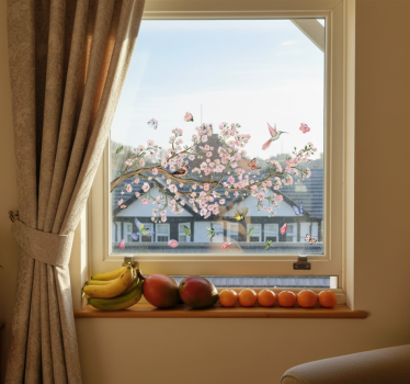 Fensteraufkleber kirschblüten mit vögeln - TenStickers