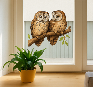 Fensteraufkleber mit sitzenden wald-eulen - TenStickers