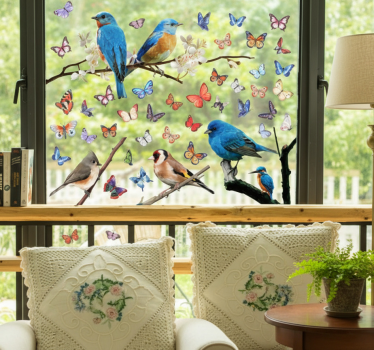 Fensteraufkleber naturvögel mit schmetterlingen - TenStickers