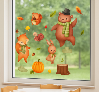 Fensteraufkleber süße herbstliche tiere - TenStickers