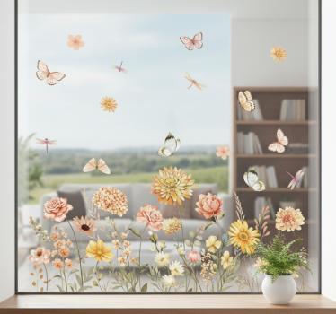 Fensteraufkleber wiesenblumen mit schmetterlingen - TenStickers