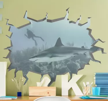 Fisch Aufkleber Hai trompe l'oeil - TenStickers