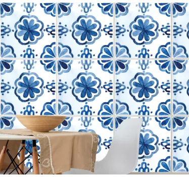 Fliesenaufkleber mit floralen blauen motiven - TenStickers