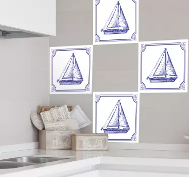 Fliesen Aufkleber blaues Segelboot - TenStickers