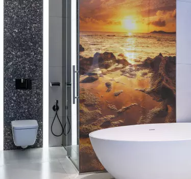 Folie Dusche Landschaft mit bewölktem Sonnenuntergang - TenStickers