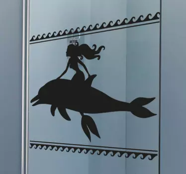 Folie duschkabine meerjungfrau auf delphin - TenStickers