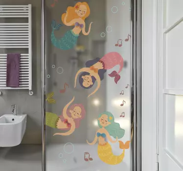 Folie duschkabine mit spielenden meerjungfrauen - TenStickers