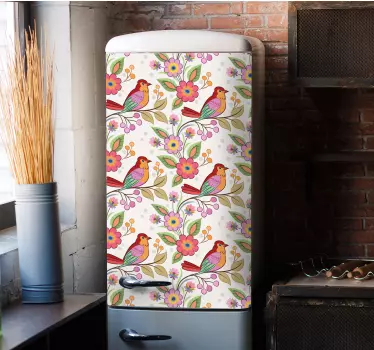Folie Kühlschrank bunte blumenvögel - TenStickers