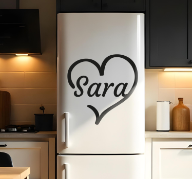 Folie Kühlschrank einfarbiges herz mit deinem namen - TenStickers