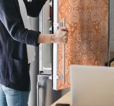 Folie Kühlschrank elegantes oranges muster - TenStickers