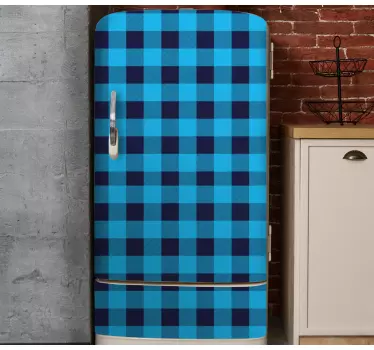 Folie kühlschrank im blauen karomuster - TenStickers