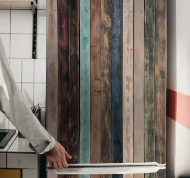 Folie kühlschrank im landhausstil holzplatten - TenStickers