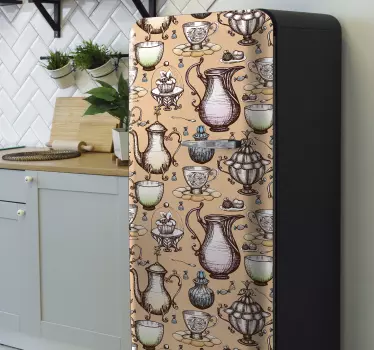 Folie kühlschrank im vintage küchengeräte muster - TenStickers
