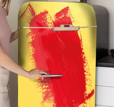 Folie Kühlschrank kräftiger roter pinselstrich - TenStickers